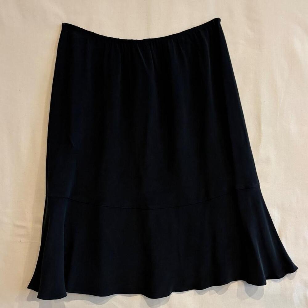 Vintage 90s Black 100% Silk Midi Skirt Ruffle Flounce Hem - Size 2